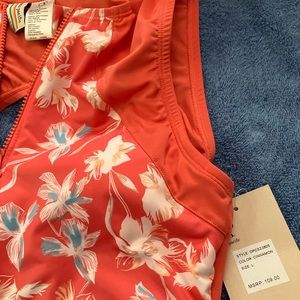 OP Ocean Pacific Coral Orange Floral Print One-Piece Swimsuit Large